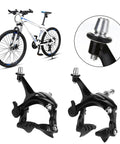 Deadly Smooth Road Bike V Brake Set Featuring Heavy Duty Mechanical Dual Pivot Calipers With Tough Aluminum Alloy Housing For Grip Tight Front And Rear Wheel Control In Sleek Black, detailed view of brake calipers.