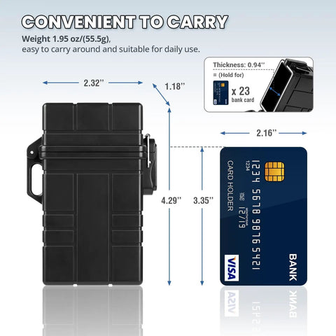 Waterproof EDC Survival Case With Airtight Seal Unbreakable Dry Box size comparison with credit card