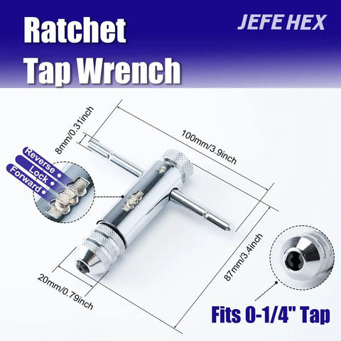 18 Piece Drill And Tap Set With T Handle Ratchet Wrench Premium HSS Jobber Length Drill Bits And Hand Plug Taps Includes 9 Drill Bits And 9 Taps Ranging From 6 32 UNC To 1 2 13 UNC Metal Indexed Box Black And Gold Finish