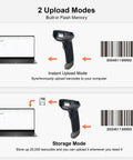 Two upload modes of Wireless Barcode Scanner With Bluetooth 2 4G 3 In 1 1D 2D QR Code Reader For Inventory Retail Library Use Handheld Barcode Scanner With Wireless Receiver Stand, showing instant and storage options.