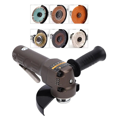 Heavy Duty Pneumatic Angle Grinder Built Like A Tank Delivering Badass 10000 Rpm Performance With A Precision 110 Mm Disc, showing various grinding discs.