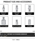 Image showing Offset Extension Wrench Kit With Half Inch, Quarter Inch And Three Eighth Inch Square Drive Adapters and sockets.