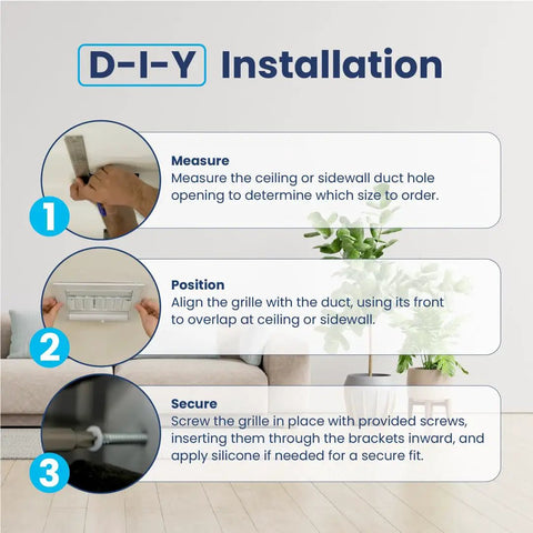 DIY installation steps for 12x12 Aluminum Four Way Air Flow HVAC Vent Cover For Walls And Ceilings with multi shutter damper.