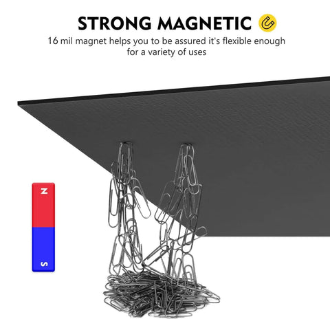 8 By 10 Inch Adhesive Magnetic Sheets, 15 Pack showing strong magnetic hold with paperclips attached