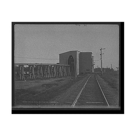 Old School Vintage Coaling Station And Water Tank At Mazonia Illinois Wall Art Print 17x22 in black wood frame for office decor