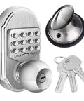 Keyless Entry Door Lock With Deadbolt And Keypad Sabbath Lock Stainless Steel 304 100 Percent Mechanical No Battery Needed Passcode Or Key Access Built To Last For Home Or Office Security, front view with keypad and keys visible
