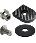 Tighten Up Your Setup With Badass Anti Theft Seat Screws Featuring A Cool Carbon Fiber Look And Heavy Duty Stainless Steel Body Fits 1 4 X 20 Threads Like A Glove Includes A Quick Grab Hex Tool For Smooth Take Off On Touring Bikes components including stainless steel screws and carbon fiber plate.