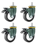 Set Of Four Industrial Swivel Casters With Secure Locking Brake And Straight Up Tough Pu Wheels Plus M20 Threaded Stem For Workbenches Cabinets And Shop Rigs - close-up view of heavy-duty wheels