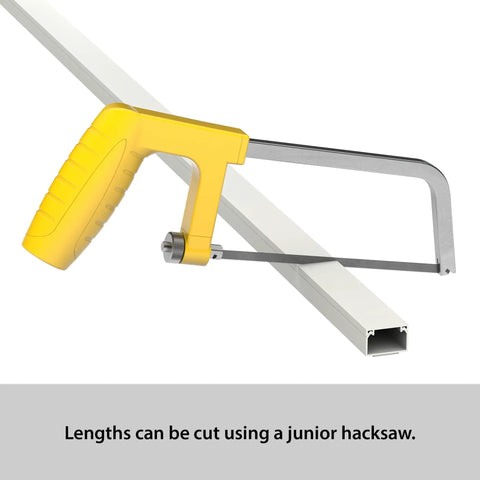 Self-Adhesive Cable Raceway For Wall Wires Keep Your Cords Tucked - Paintable Cord Cover being cut with a junior hacksaw