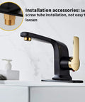 Modern Matte Black Bathroom Faucet With Single Lever Handle For 1 Hole Sink On 6 Inch Deck, Slick Commercial Grade Brass Construction
