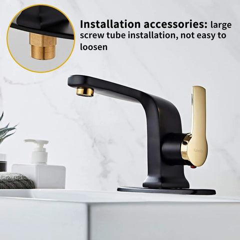 Modern Matte Black Bathroom Faucet With Single Lever Handle For 1 Hole Sink On 6 Inch Deck, Slick Commercial Grade Brass Construction