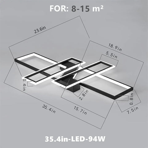Image of dimensions for 35 Inch Remote Dimmable LED Ceiling Light Fixture For Bedroom Living Room And Kitchen, Modern Flush Mount Square Chandelier In White