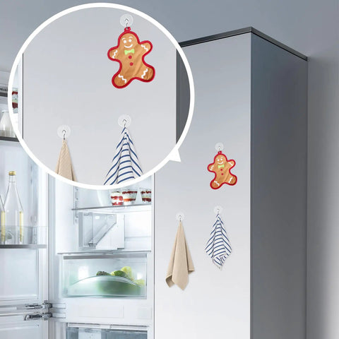 Forty Pack Mini Clear Suction Cup Hooks With Sleek Metal Utility Rings For Hassle Free Wall Mount with gingerbread design.