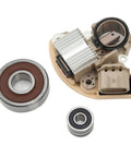 Heavy Duty Alternator Rebuild Kit With Aluminum Alloy Voltage Regulator And Replacement Brushes For Nissan Murano Quest Altima Maxima parts including voltage regulator and bearings.