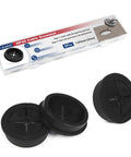 Packaging and three black rubber grommets from One And Three Quarter Inch Cable Grommet Five Pack Flexible Rubber Wire Hole Plugs For Industrial Control Panels And UPS Enclosures Black 45 Millimeter Diameter Heavy Duty Durable Sealing And Cable Management Solution For Enclosures.