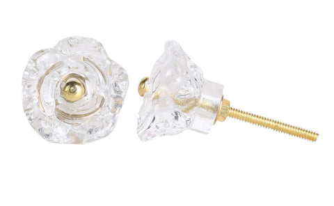 Set Of 6 Crystal Flower Cabinet Knobs In Daisy White, Glass Drawer Pulls For Kitchen Cabinets, Dressers, Wardrobes, And Cupboards