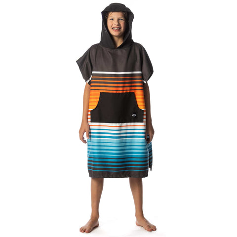 Kid wearing Kids Hooded Changing Poncho Towel For Beach And Pool Microfiber Quick Dry Swim Poncho Soft Suede Like Fabric Sunset Drift Small
