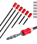 Set of Sturdy Stainless Steel Drill Extension Rod Holder with 20cm quick install bit, red handle, for DIY pros and tool nerds