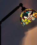 Amber Grape Stained Glass Tiffany Floor Lamp With Adjustable Swivel Arm 72 Inch Tall Reading Light 8 Inch Glass Shade Bronze Base