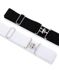 2 Pack Elastic Equestrian Belt For Women, 1.5 Inch Adjustable Horse Riding Belt With Buckle, white and black straps