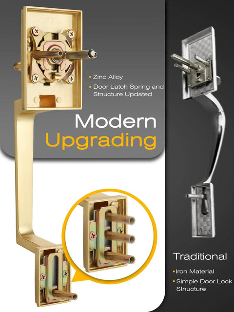 Rock Solid Heavy Duty Square Entry Door Handle And Single Cylinder Deadbolt Lock Set with Zinc Alloy in Satin Brass