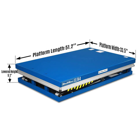 Heavy Duty Wireless Hydraulic Lift Table With 4400 Lbs Capacity, Big 51 Inch Platform, 41 Inch Rise Height, Perfect For Warehouses And Workshops, shown from the side with dimensions.