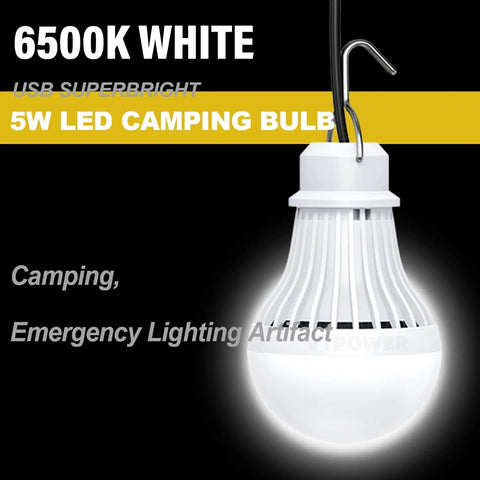 Two Pack USB LED Camping Light Bulbs With 8.2 Ft Extra Cord Tent Lantern Handy USB Y Cable Powered Work Light