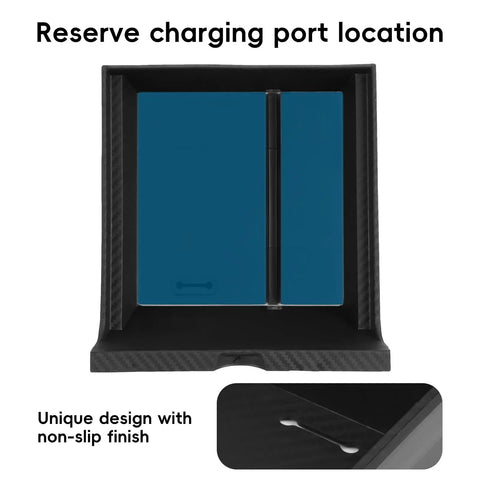 Tesla Model Y And Model 3 Center Console Organizer Tray With Carbon Fiber Main Tray And Hidden Storage, non-slip finish