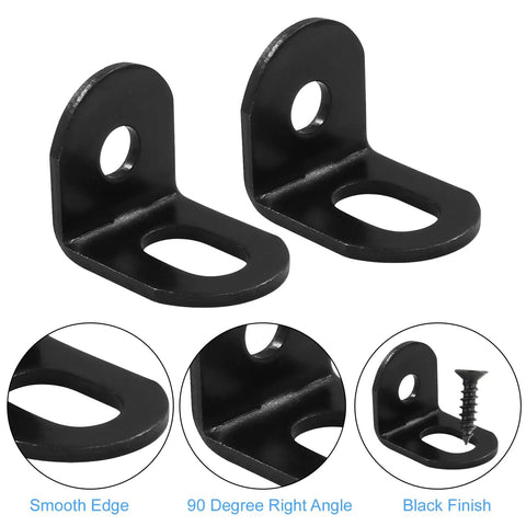 15 Piece Adjustable Right Angle Brackets L Shape Corner Brace Set Black For Furniture And DIY Projects, Heavy Duty Steel, close-up view.