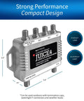 Juice4 Distribution Amplifier Delivers Strong Free To Air TV Signal To Four Televisions, compact silver design with ports
