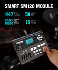 Smart SM120 module with 447 sounds, part of Professional Electric Drum Kit With Mesh Heads And 447 Sounds, Dual Zone Snare, Cymbal With Choke, Kick Tower, Expandable To Add Extra Tom Or Cymbal, Ideal For Quiet Practice, Jams, And Studio Sessions.