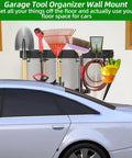 Heavy Duty Garage Tool Organizer With 48 Inch Rails And Six Double Layer Hooks, wall mount storage rack holding garden tools