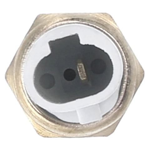 Close-up of A-Premium engine coolant temperature sensor; brass hex body, gray plastic insulator, two-pin electrical connector