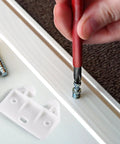 Slick White Plastic Drawer Track Guide Kit Packing 10 Pieces With Badass Durability And Hella Smooth Gliding Motion, installation process with screwdriver.