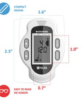 Ultra Portable Mini Rechargeable Digital Metronome With Speaker For Piano Guitar Saxophone Flute Violin Drums 30 To 260 BPM Tempo Range 9 Rhythm Settings Digital Volume And Beat Adjust Clip On Practice Metronome 16 Hour Battery White showing dimensions and HD screen