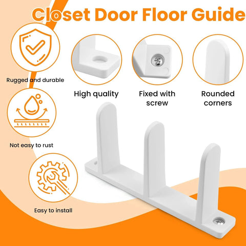 Four Pack White Sliding Closet Door Floor Guides Universal ABS Bottom Hardware For One And Three Eighths Inch Thick Cabinet Doors Track Bracket Replacement Parts With Screws For Easy Installation And Durable Performance; features high-quality ABS plastic and rounded corners.