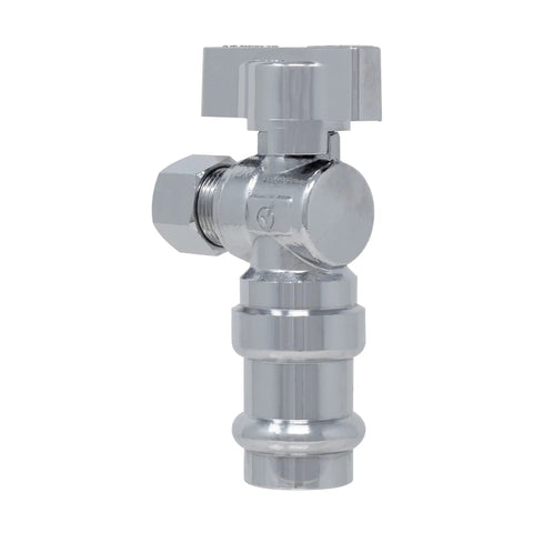 ProPress Angle Stop Valve 1/2 In Press x 3/8 In Compression, chrome brass shutoff valve for home plumbing