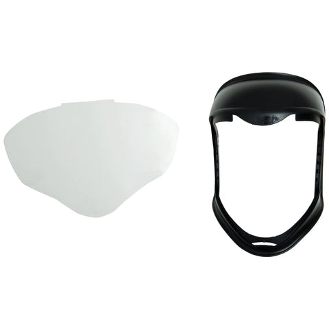 Bionic Face Shield With Clear Polycarbonate Visor And Full Shield Design For Chin And Top Head Coverage separated components view