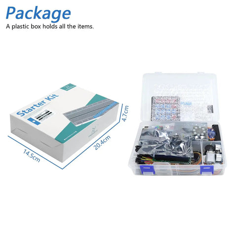 Open box showing contents of ESP32 CAM Development Kit With Onboard Camera And WiFi Bluetooth Dual Core 240 MHz MCU Dope Ultimate Starter Kit.