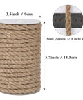 8mm Jute Rope Thick Twine 50 Feet Heavy Duty Natural Fiber on spool, close-up showing 3-strand twist and size measurements.