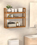 3 Tier Bamboo Wall Mount Shelf Organizer For Bathroom And Kitchen, over toilet storage with walnut finish