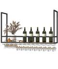 Built Tough Ceiling Wine Rack Suspension With Iron Square Tube Bracket For Wine Glasses Bottles And Storage Black Wall Mount Shelf Hangable Organizer For Garage Or Kitchen 100 By 30 By 80 Cm