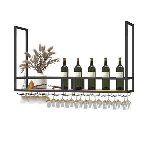 Built Tough Ceiling Wine Rack Suspension With Iron Square Tube Bracket For Wine Glasses Bottles And Storage Black Wall Mount Shelf Hangable Organizer For Garage Or Kitchen 100 By 30 By 80 Cm