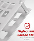 Close-up of high-quality carbon steel surface on Premium Screwdriver Organizer Holder For Desktop Tools, showing silver finish.