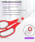 Five Pack 8 Inch Multipurpose Fabric Scissors Set For Sewing, Craft, Office And School, Sharp Durable Blades, Rust Resistant, Soft Comfort Grip Handles For Left Or Right Hand, Colorful Assortment red-handled stainless steel scissors with reinforcement screw