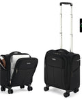 HanTrip 16-inch black softside underseat luggage with wheels; two-piece set with USB port (front and side views)