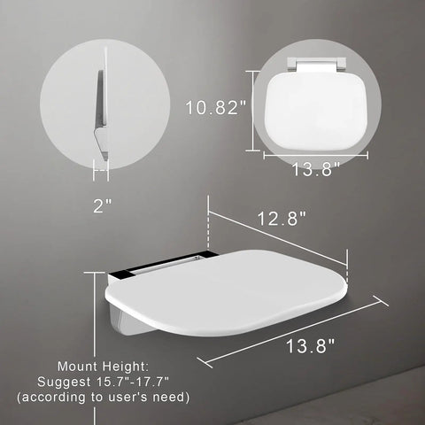 Fold Down Wall Mounted Shower Chair With 400 Lb Capacity Space Saving Foldable Shower Seat Bench dimensions diagram