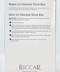 Instructions on how to change SupraLite HEPA Vacuum Bags RLH6 For SupraLite R10 Series Vacuums on product packaging