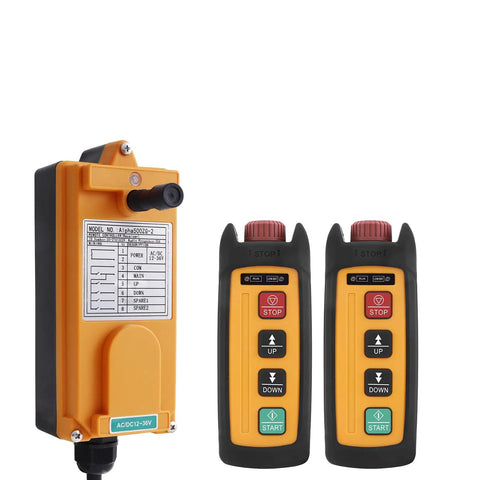 Mini Wireless Overhead Hoist Crane Remote Control With 2 Channel 12V 24V 36V Compatibility Industrial Winch Lift Radio Remote Controller Kit Includes Two Transmitters And Receiver For Quick Grip Friendly Easy Lift Control