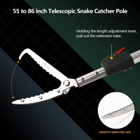 86 Inch Telescopic Snake Catcher Pole With Gripper Tongs Long Reach Snake Grabber Tool For Safe Handling Of Snakes Durable Lightweight Hook Kit For Outdoor Work And Rattlesnake Safety
